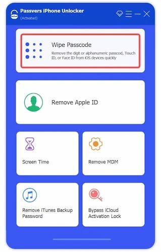 Select Wipe Passcode Function