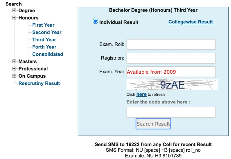 Honours 3rd Year Result