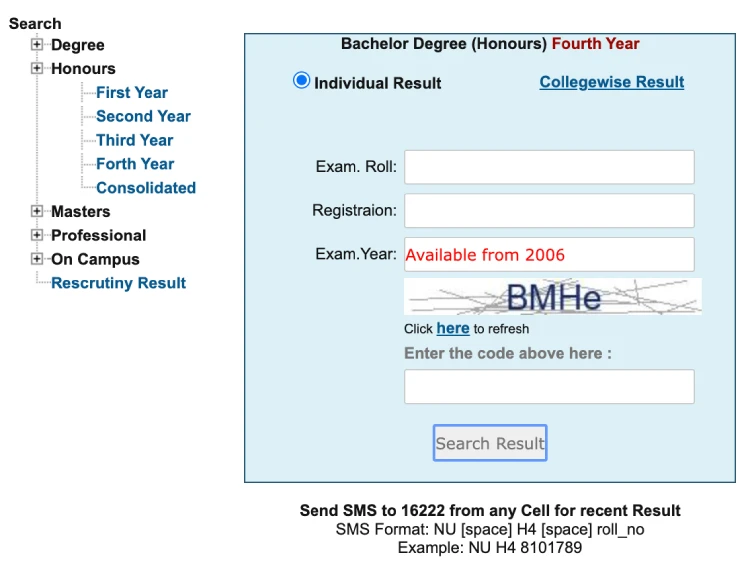 Honours 4th Year Result
