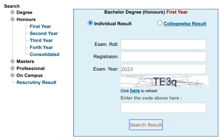 honours 1st year result