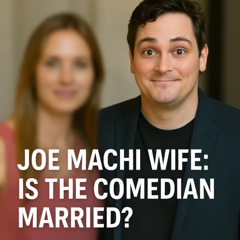 Comedian Joe Machi smiling beside a blurred woman with headline text asking if he is married.