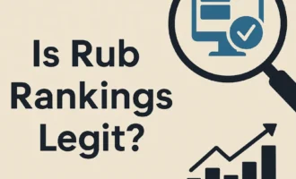 Is Rub Rankings Legit? Inquiry about the trustworthiness of RubRankings.com with magnifying glass and growth chart icons.