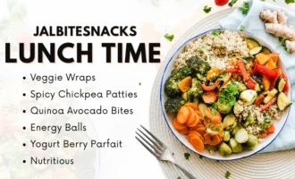 Jalbitesnacks Lunch Time Featuring Veggie Wraps, Spicy Chickpea Patties, Quinoa Avocado Bites, Energy Balls, And Yogurt Berry Parfait.