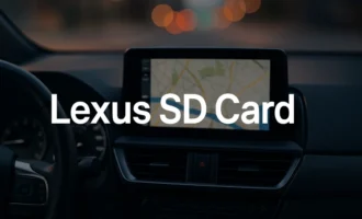 Lexus Dashboard With Navigation Screen. Text Reads Lexus Sd Card.