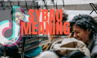 An Image Of Young People On A Bench With A Tiktok Logo And The Text &Quot;Sybau Meaning.&Quot;