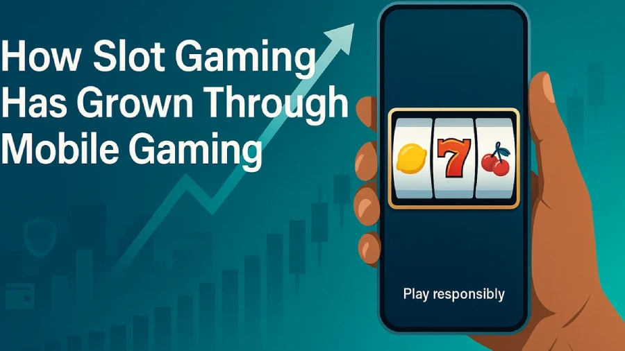 Phone With Slot Reels And A Rising Arrow That Shows Growth Of Mobile Slot Gaming.