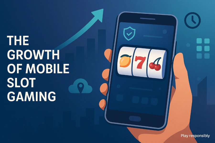 Smartphone With Slot Reels And An Upward Arrow That Shows Growth Of Mobile Slot Gaming.