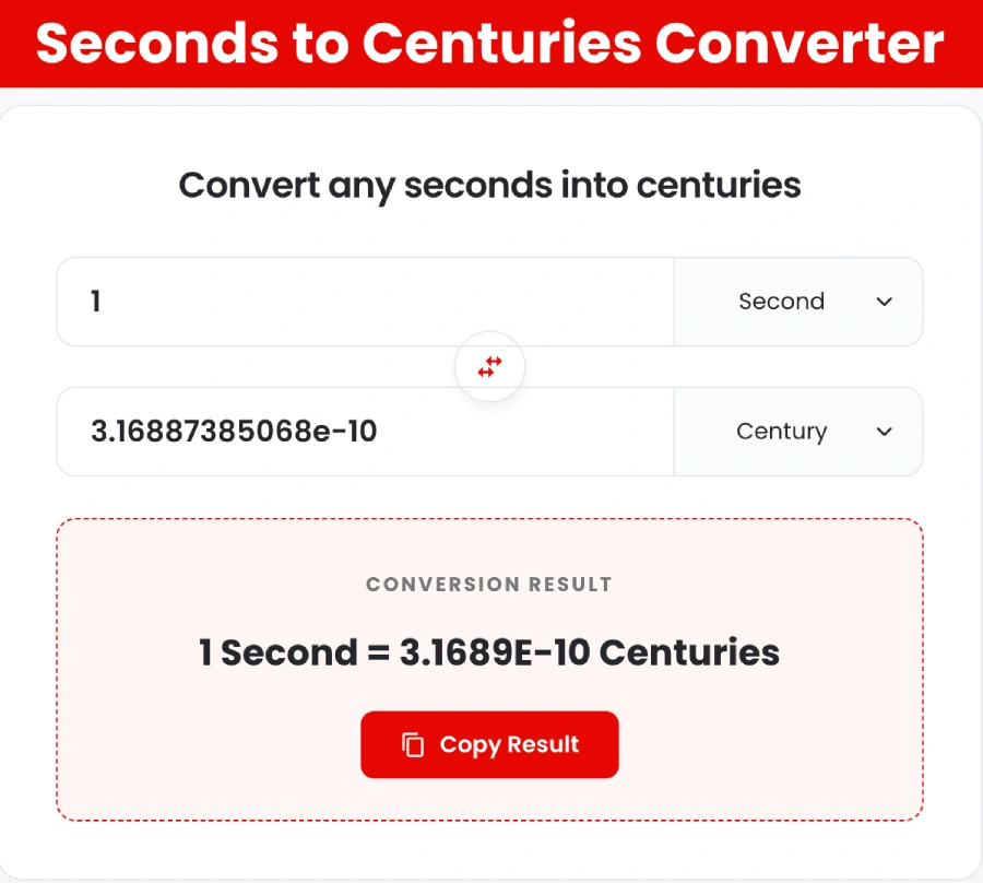 Seconds. Score Seconds to Centuries Converter – Free Calculator (secs to cents)