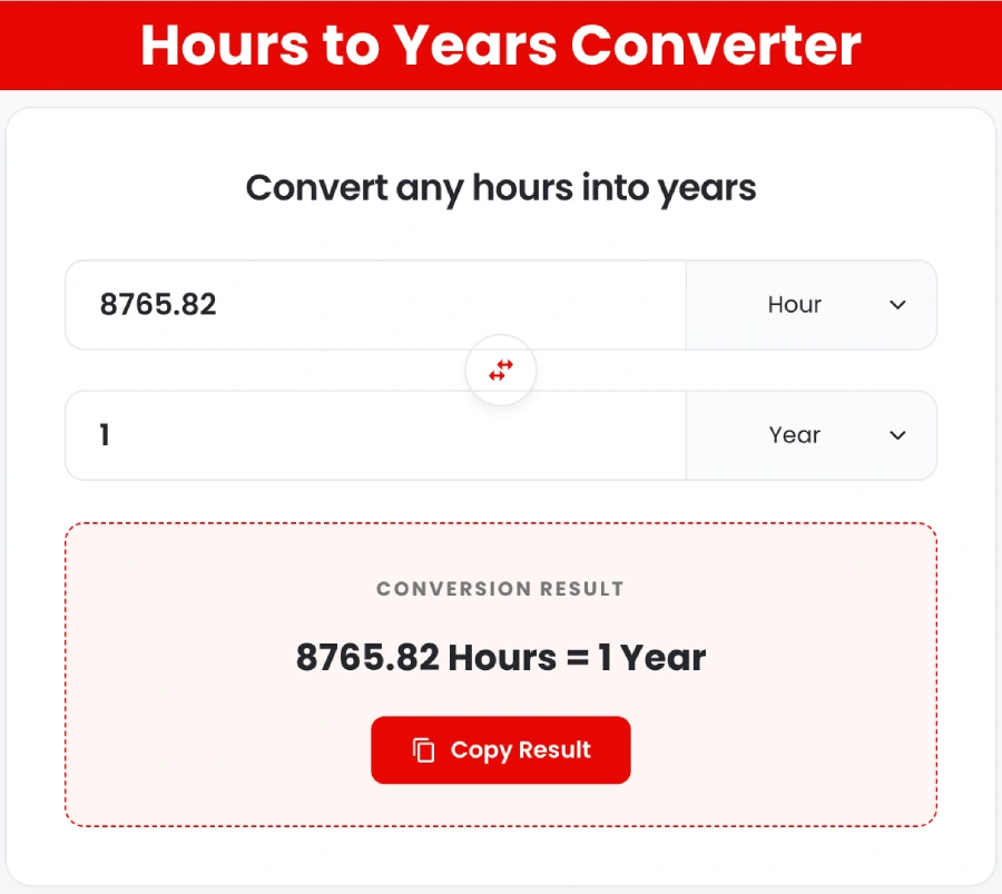 Hours to Years Converter – Free Calculator (hrs to yrs)