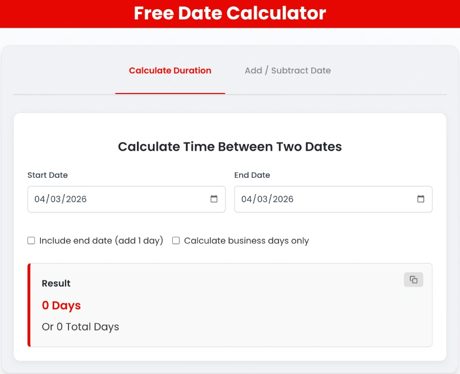 Date Calculator – Days Between Dates & Future/Past Dates