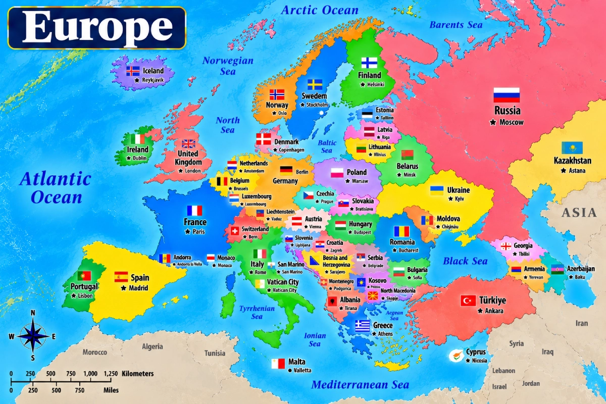 Enlarged map of Europe